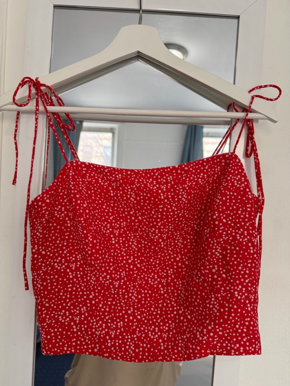 Mango Red Polka-Dot Tie-Strap Crop Camisole